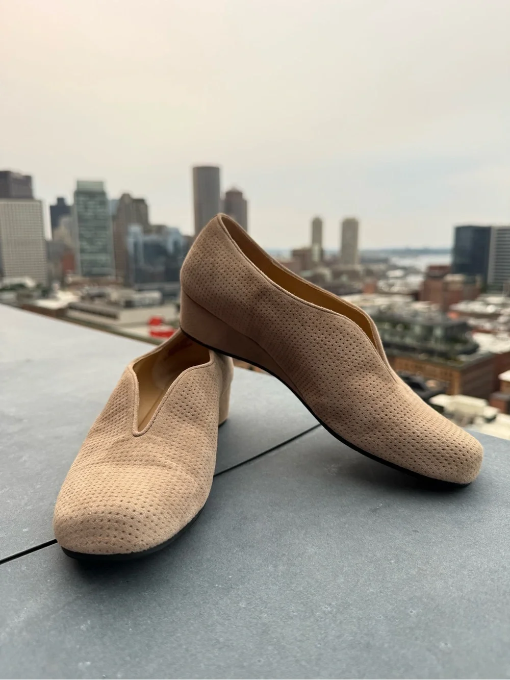 VANELi Beige Perforated Suede Wedge Loafers Comfort Shoes Women’s 7M